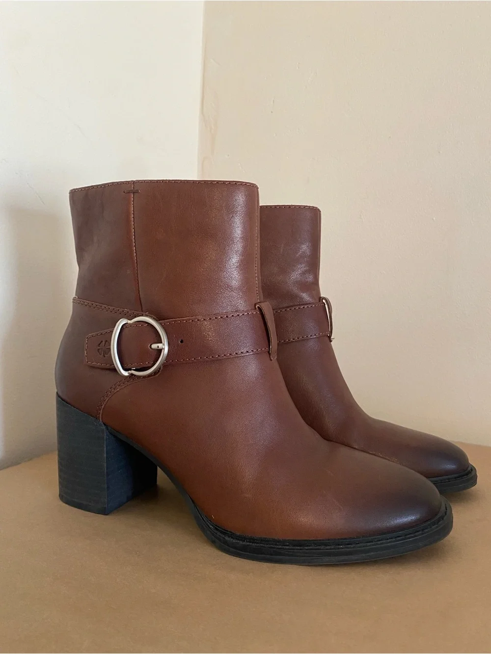 Lucky Brand Women's Brown Leather Block Heel Ankle Boots Achelle Size 8 Booties